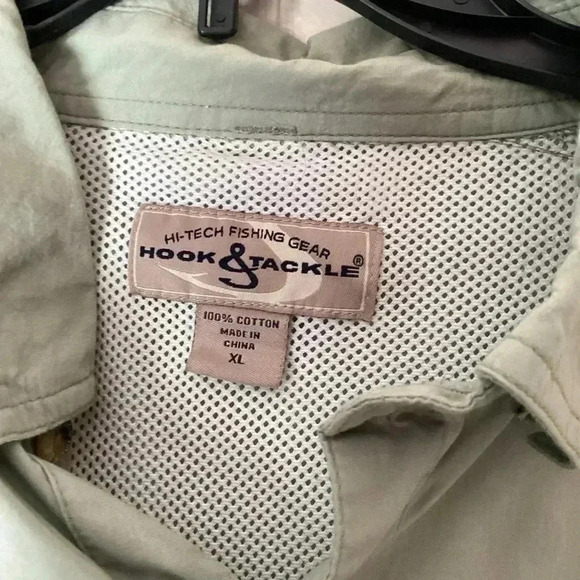 HOOK& TACKLE Men’s High Tech Fishing Shirt sage green Size XL - Picture 4 of 5